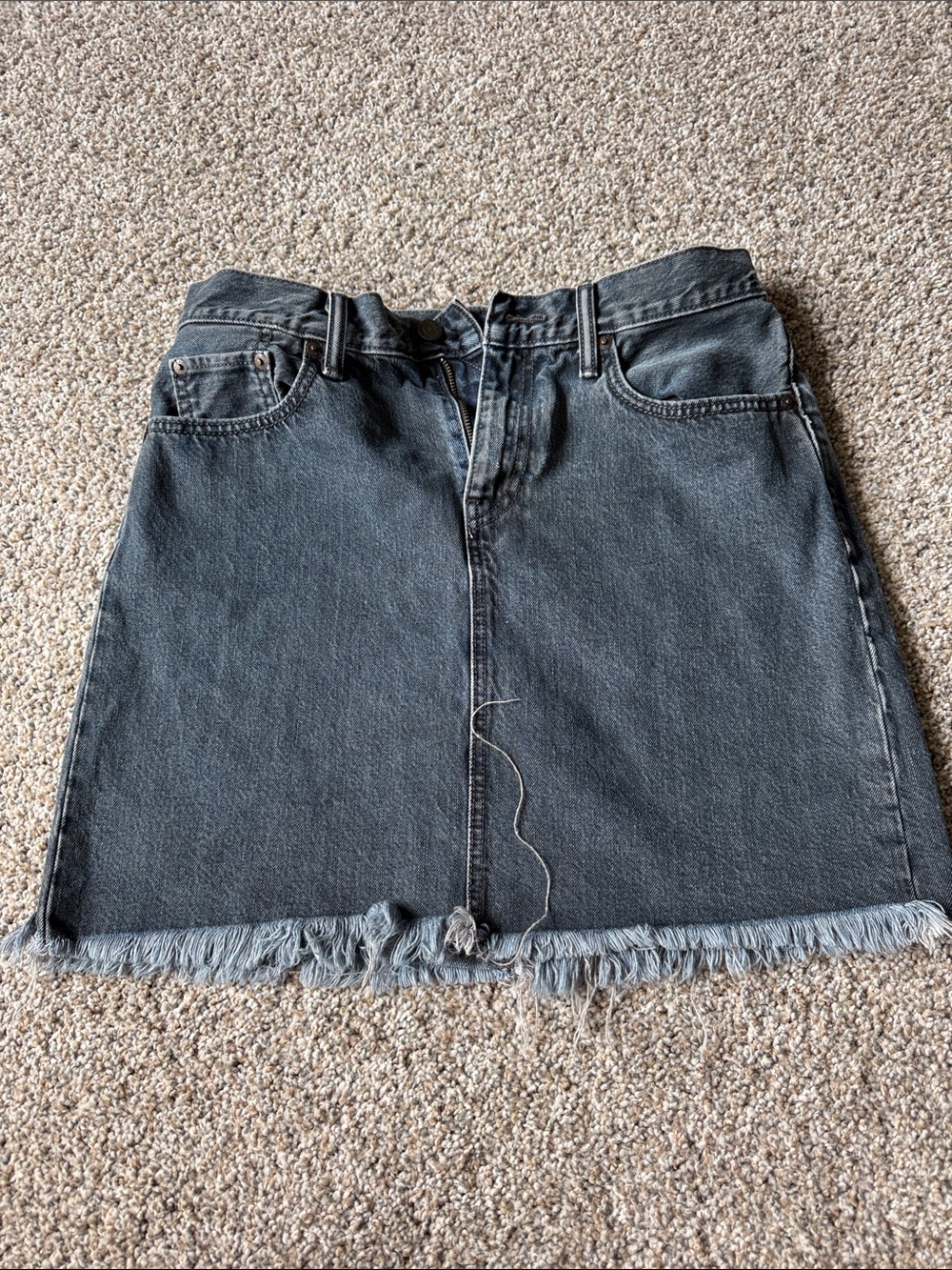 Levi's Washed Gray-Black Denim Mini Skirt with Raw Fringe Hem